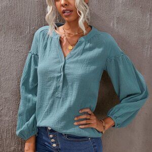 Solid Color Long Sleeve Top Casual Loose Women's Bottoming Shirt